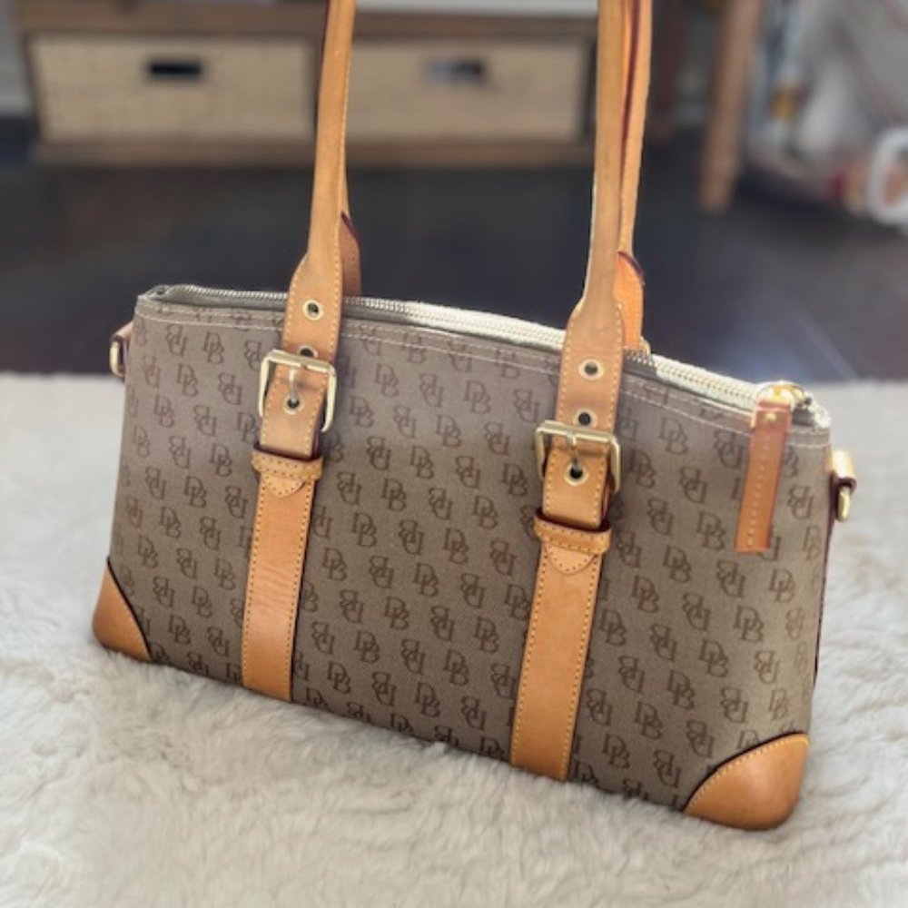 DOONEY & BOURKE Satchel DB Logo Canvas w/Tan Trimmed Leather